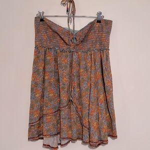🌞 Free People floral vintage/rare tunic dress, stretch top w/layered dress, tie